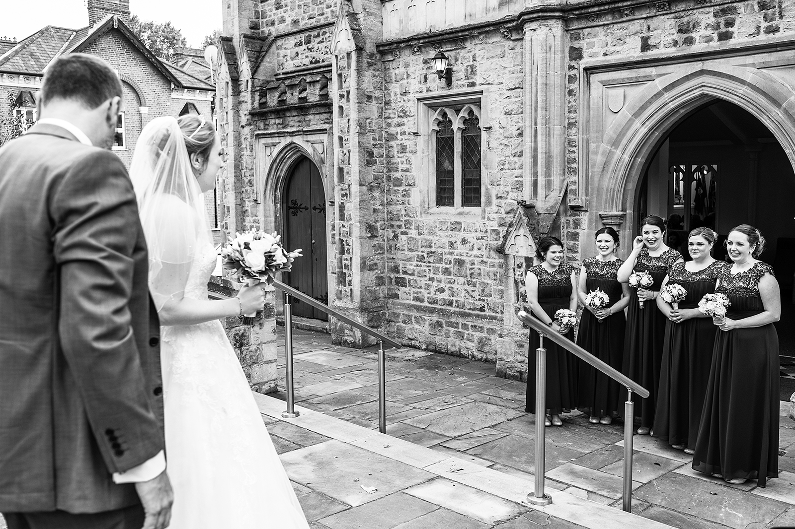Bride arriving at Methodist Church in Beckenham by Beckenham Wedding photographer