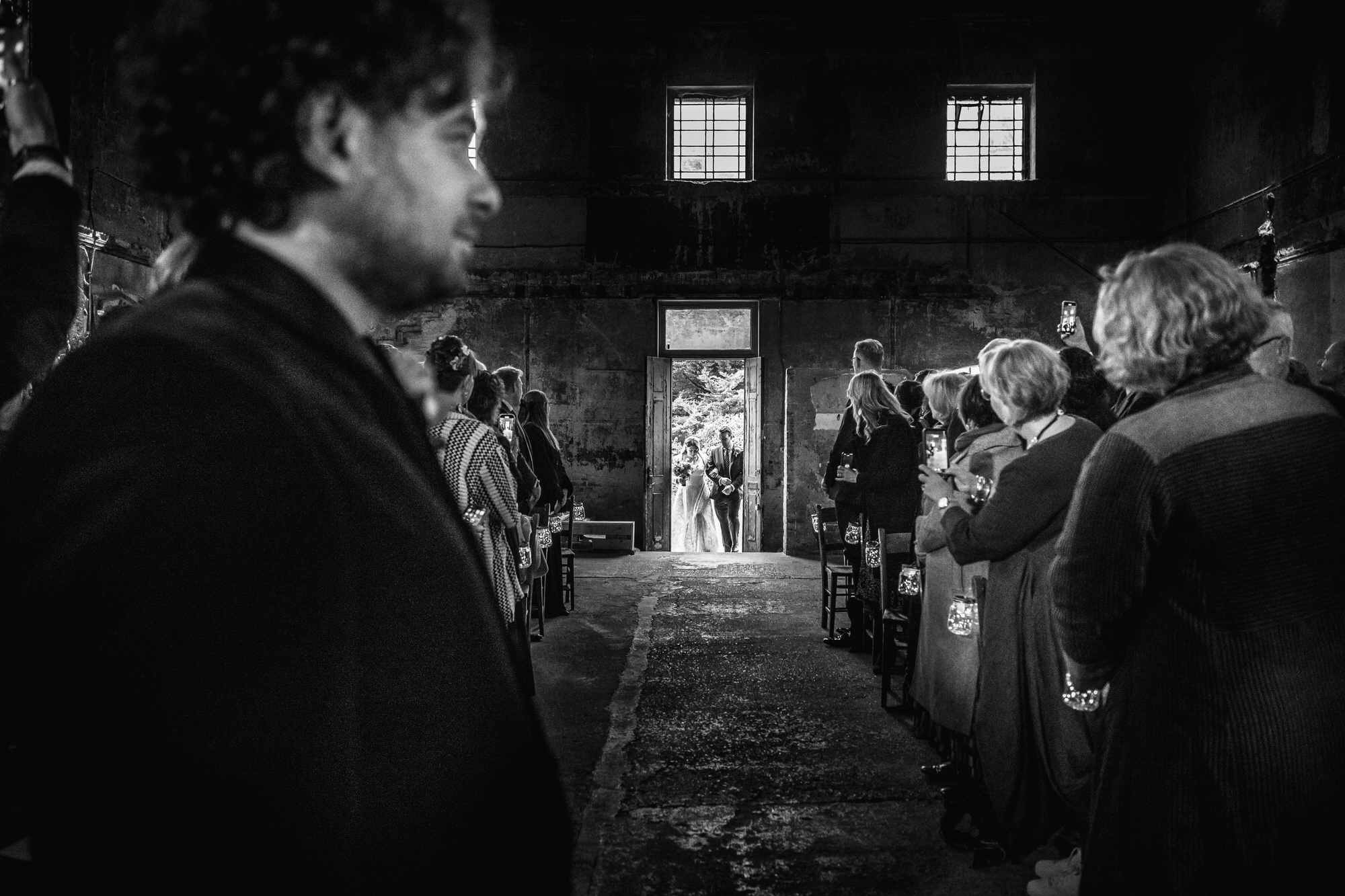 Bride entering the ceremony at the Asylum Chapel in London