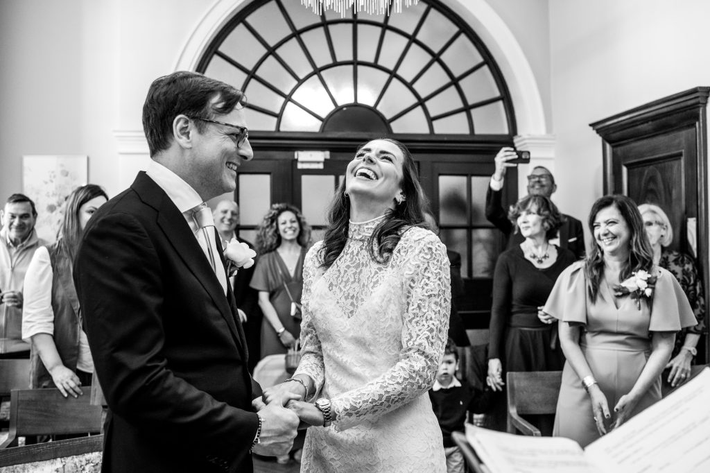 Bride and Groom during the ceremony in Chelsea Town Hall