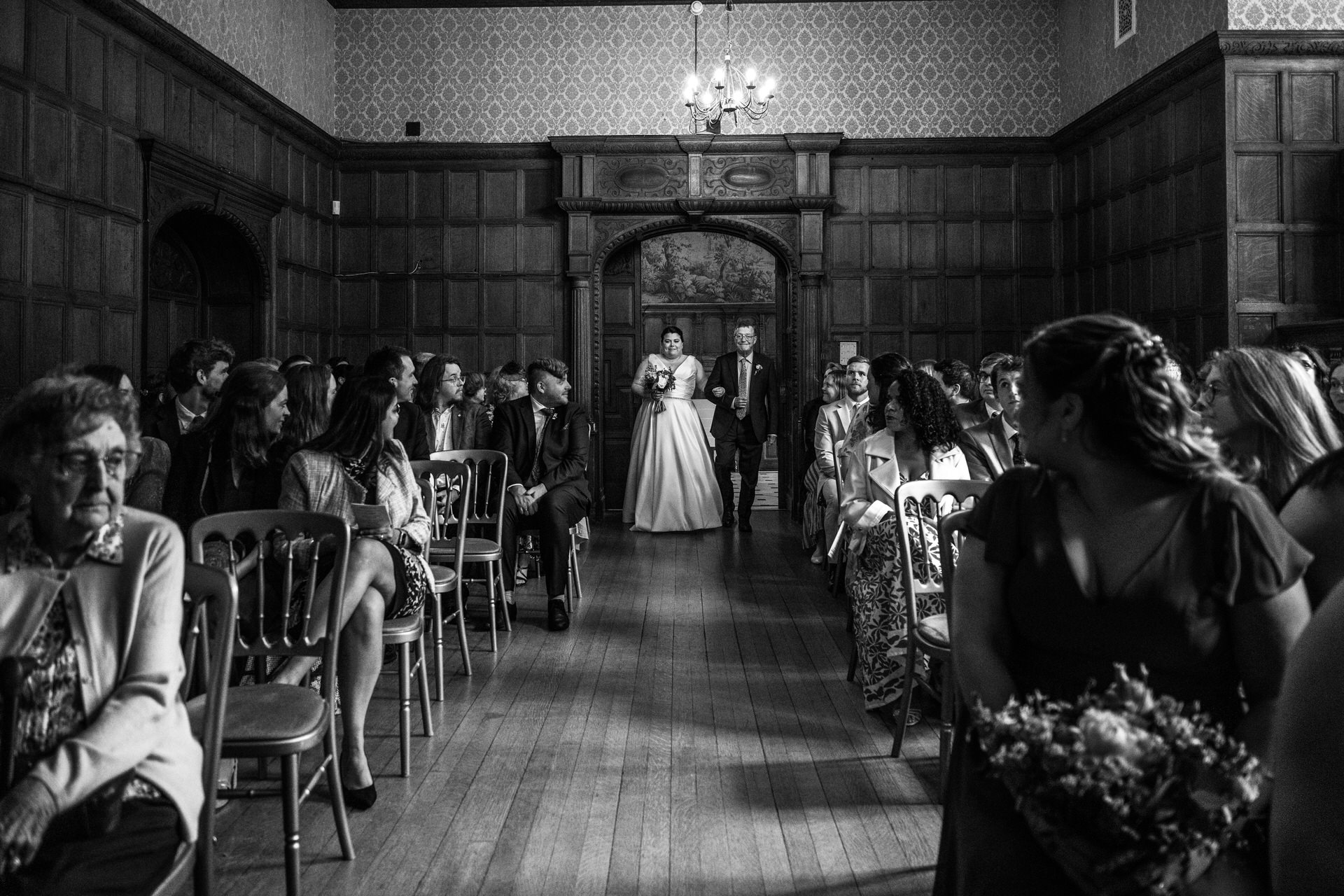 bride and father of the bride entering the ceremony at Kingswood Arts in London