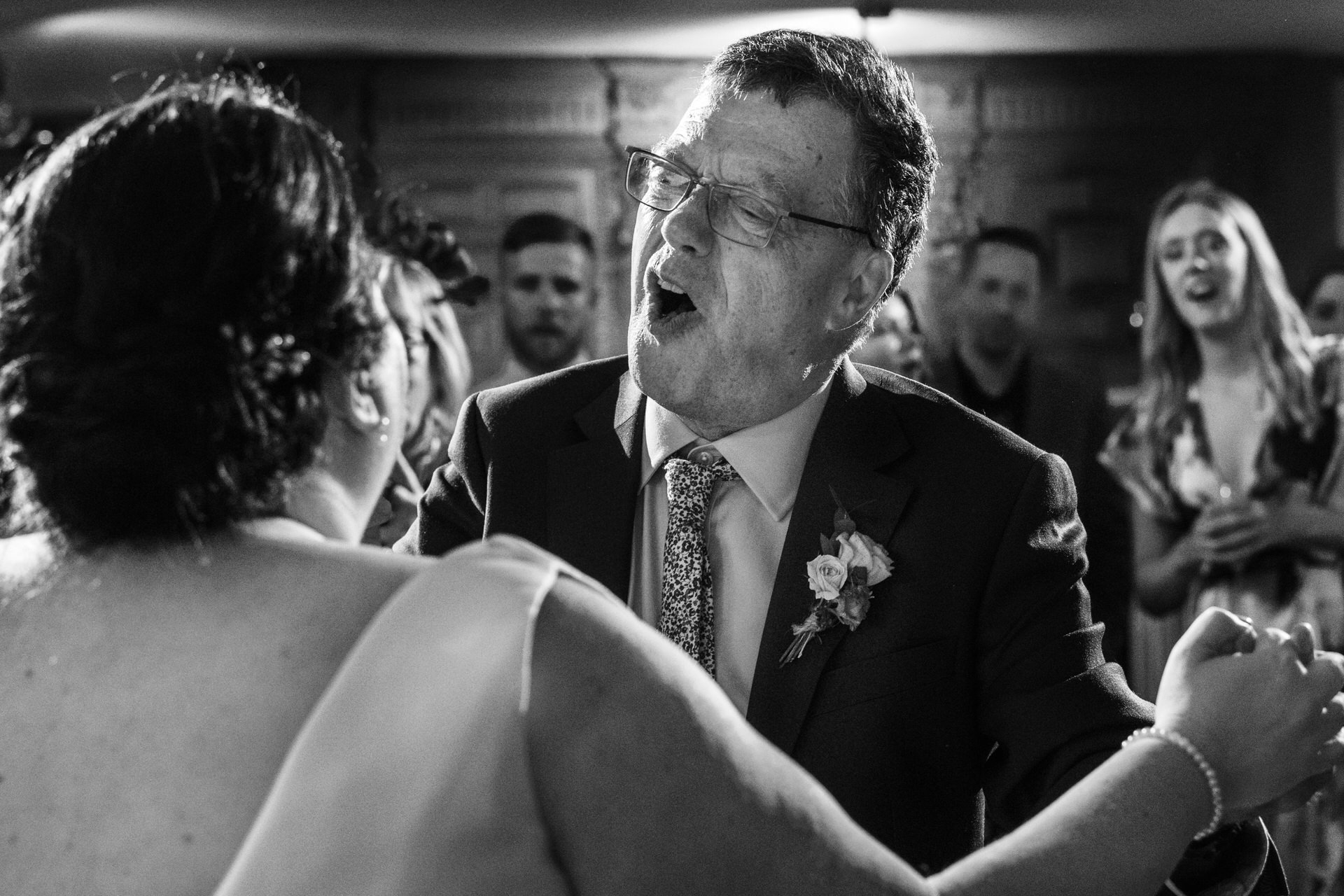 bride dancing with her dad on the dance floor at Kingswood Art 