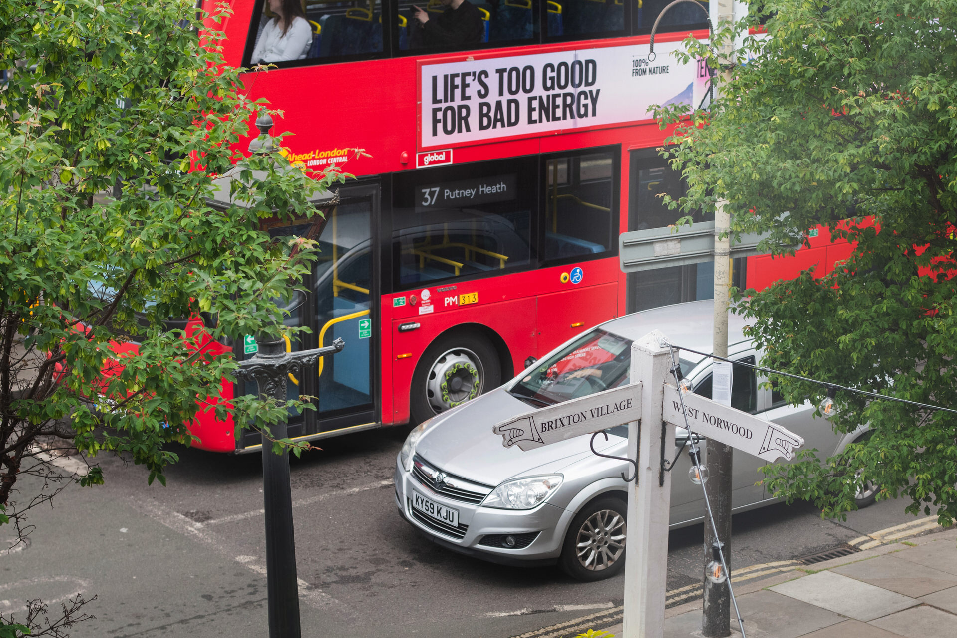 Outside image of a London bus in Herne Hill from Half Moon Pub